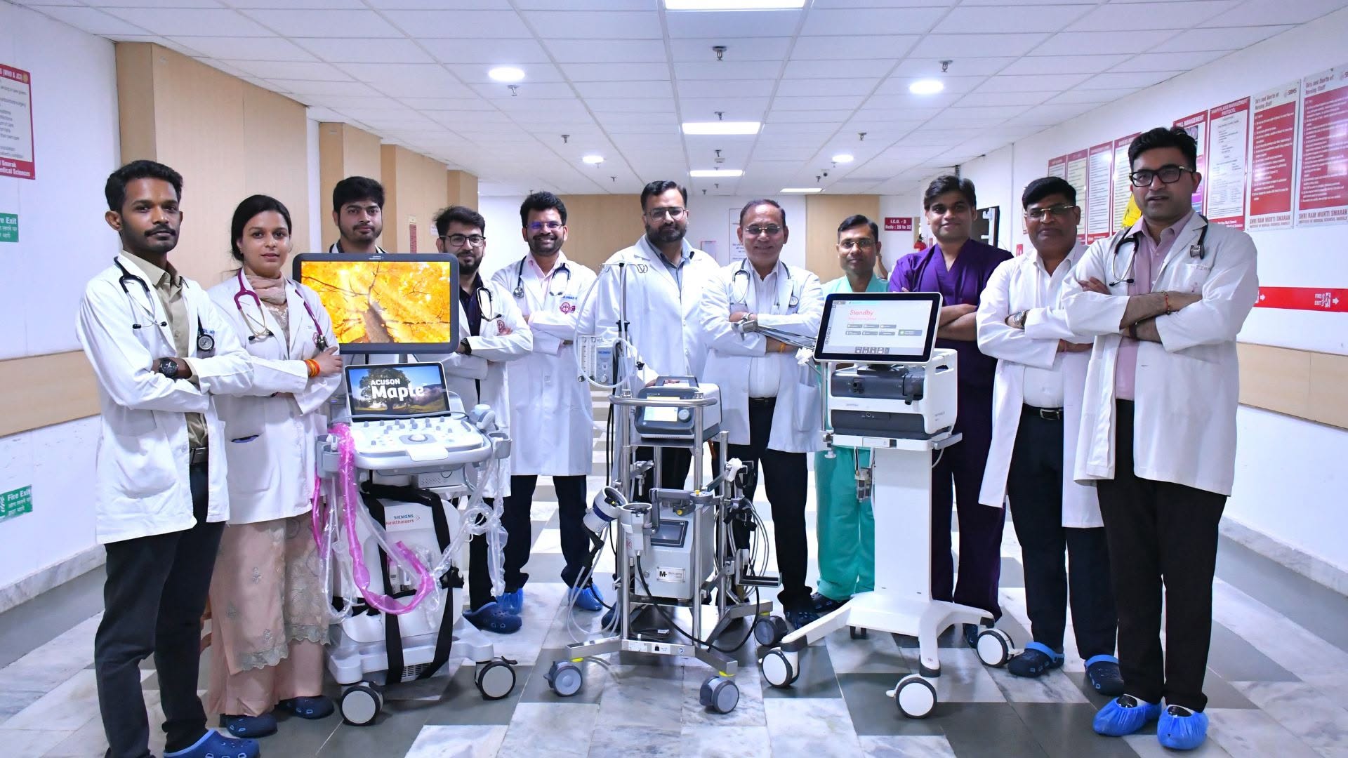 SRMS critical care team with ECMO, ventilator and ultrasound equipment